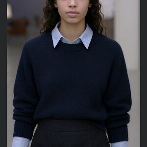 Wool Crewneck Sweater Navy Blue Sz Oversized Slouchy Copenhagen Scandinavian